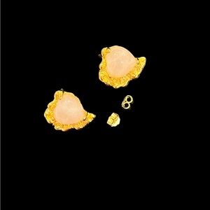 Fine silver 18k gold plated Irregular Natural Crystal Heart Shaped earrings